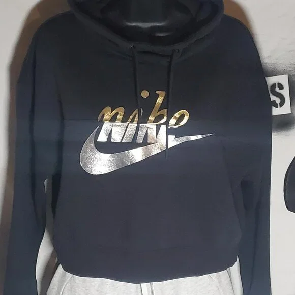 Nike Tops Nike Black Cropped Hoodie With Goldsilver Logo